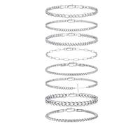 TINGN 5/6/8 pezzi bracciale in acciaio inox da uomo in argento bracciali per uomo fune cubana ro catena set di gioielli regalo per uomini lui padre fidanzato marito, Acciaio inossidabile