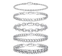 TINGN 5/6/8 pezzi bracciale in acciaio inox da uomo in argento bracciali per uomo fune cubana ro catena set di gioielli regalo per uomini lui padre fidanzato marito, Acciaio inossidabile