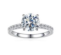 TINGN Anello di fidanzamento da donna - Solitario in argento Sterling 925 con moissainte anelli D colore VVS1 in argento Sterling 925, 54.4 (17.3), Oro bianco, argento sterling