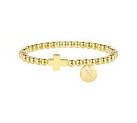 TINGN Bracciale da donna con croce placcata in oro 14 carati, con perle personalizzate, con lettere, gioielli in oro, comunione, battesimo, regalo per donne e ragazze, Ottone
