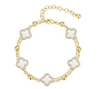 TINGN Bracciale da donna con quadrifoglio, placcato oro 14 carati, quadrifoglio, bracciale Link Van Cleef, bracciale portafortuna, regalo per donna, Regolabile, Metallo, zirconia cubica