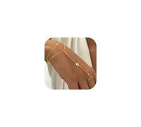 TINGN Bracciale da donna in oro 14 carati, placcato oro 14 carati, con lettera, anello a mano, bracciale da donna, regolabile, idea regalo per donne e ragazze, 16.5 cm