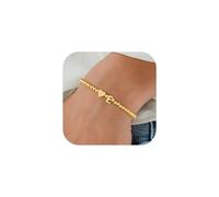TINGN Bracciale da donna in oro con cuore - oro 14 carati placcato oro con lettera A-Z, bracciale con perle, regalo personalizzato per donne, ragazze, fidanzate, regalo per moglie, mamma, gioiello da