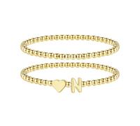 TINGN Bracciale da donna in oro con cuore, placcato oro 14 carati, con lettere dalla A alla Z, braccialetto di perle, regalo personalizzato per donne, ragazze, fidanzate, mamme, gioielli, Ottone
