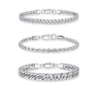 TINGN Bracciale da uomo in acciaio inox 316L, per uomo, corda cubana, ro, set di gioielli regalo per uomini, papà, fidanzato, marito, Acciaio inossidabile