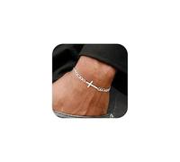 TINGN Bracciale da uomo in acciaio inox 316L per uomo Cuban ro Box catena con croce bracciale regalo per papà fidanzato marito figlio, Acciaio inossidabile