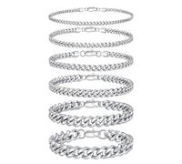 TINGN Bracciale da uomo in argento 316L in acciaio inox cubano, corda ro, set di gioielli regalo per uomini, papà, fidanzato, marito, Acciaio inossidabile