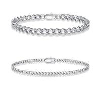 TINGN Bracciale da uomo in argento 316L in acciaio inox cubano, corda ro, set di gioielli regalo per uomini, papà, fidanzato, marito, Acciaio inossidabile