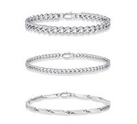 TINGN Bracciale da uomo in argento 316L in acciaio inox cubano, corda ro, set di gioielli regalo per uomini, papà, fidanzato, marito, Acciaio inossidabile