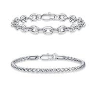 TINGN Bracciale da uomo in argento 316L in acciaio inox cubano, corda ro, set di gioielli regalo per uomini, papà, fidanzato, marito, Acciaio inossidabile