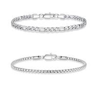 TINGN Bracciale da uomo in argento 316L in acciaio inox cubano, corda ro, set di gioielli regalo per uomini, papà, fidanzato, marito, Acciaio inossidabile