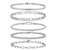 TINGN Bracciale da uomo in argento 316L in acciaio inox cubano, corda ro, set di gioielli regalo per uomini, papà, fidanzato, marito, Acciaio inossidabile