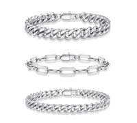 TINGN Bracciale da uomo in argento 316L in acciaio inox cubano, corda ro, set di gioielli regalo per uomini, papà, fidanzato, marito, Acciaio inossidabile