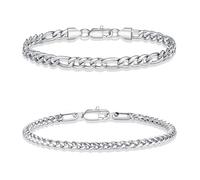 TINGN Bracciale da uomo in argento 316L in acciaio inox cubano, corda ro, set di gioielli regalo per uomini, papà, fidanzato, marito, Acciaio inossidabile