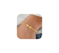 TINGN Bracciale in oro per donne e ragazze placcato oro 14 carati bracciale cuore iniziale A-Z braccialetti elastici perline personalizzate monogramma regali di compleanno, Ottone