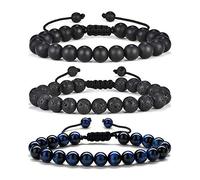 TINGN Bracciale in pietra lavica, 8 mm, con occhio di tigre, in pietra lavica, per alleviare lo stress, per yoga, ansia, aromaterapia, bracciale curativo per uomini e donne, 7"+2"