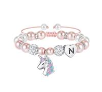 TINGN Braccialetti con Lettera a Cuore, Bracciale con Perline per Ragazze Bracciale con Ciondolo Unicorno Arcobaleno CZ Bracciale Perline Regali Unicorno per Ragazze Regali 6 7 8 11 Anni (N)