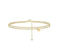 TINGN Cavigliera a Strati con Iniziale a Cuore da Donna in Oro, Cavigliera a Strati Riempita in Oro 14k Cavigliere Regolabili con Lettera Boho Spiaggia per Donna Cavigliere a Cuore con Iniziali P