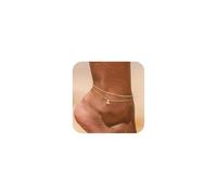 TINGN Cavigliera da donna - Cavigliera placcata oro 14 carati con lettera ragazza multi fila con piccolo cuore per donne estive spiaggia cavigliera regalo per donne fidanzate