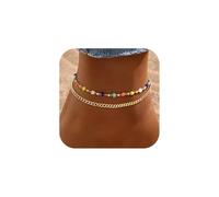 TINGN Cavigliera da donna - fatta a mano boho colorata cavigliera da donna regolabile doppia cavigliera da spiaggia set accessori per donne adolescenti ragazze gioielli regalo, 21,6 cm