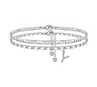 TINGN Cavigliera da donna, placcata in oro 14 carati/Silebr CZ cavigliera regolabile doppia cavigliera stabile per donna ragazza figlia fidanzata regalo, 21,5 cm + 5 cm Extender