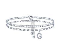 TINGN Cavigliera da donna, placcata in oro 14 carati/Silebr CZ cavigliera regolabile doppia cavigliera stabile per donna ragazza figlia fidanzata regalo, 21,5 cm + 5 cm Extender