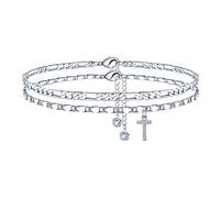 TINGN Cavigliera da donna, placcata in oro 14 carati/Silebr CZ cavigliera regolabile doppia cavigliera stabile per donna ragazza figlia fidanzata regalo, 12.5 inches