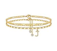 TINGN Cavigliera da donna, placcata in oro 14 carati/Silebr CZ cavigliera regolabile doppia cavigliera stabile per donna ragazza figlia fidanzata regalo, 21,5 cm + 5 cm Extender