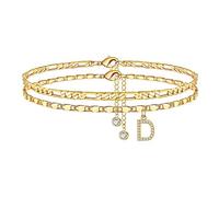 TINGN Cavigliera da donna, placcata in oro 14 carati/Silebr CZ cavigliera regolabile doppia cavigliera stabile per donna ragazza figlia fidanzata regalo, 8,5 bis 10,5 cm, Ottone