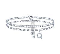 TINGN Cavigliera da donna, placcata in oro 14 carati/Silebr CZ cavigliera regolabile doppia cavigliera stabile per donna ragazza figlia fidanzata regalo, 8.5 inches