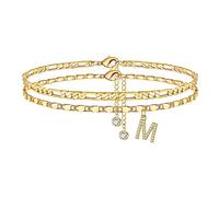 TINGN Cavigliera da donna, placcata in oro 14 carati/Silebr CZ cavigliera regolabile doppia cavigliera stabile per donna ragazza figlia fidanzata regalo, verstellbare Knöchelarmbandlänge 8,5'+2''