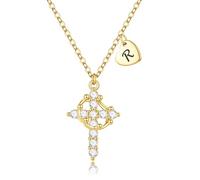 TINGN Collana a forma di croce con lettere, placcata in oro 14 carati, con lettere dalla A alla Z, gioiello per fede, collana personalizzata per donne, ragazze, fidanzate, mamme, cristiani