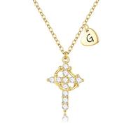 TINGN Collana a forma di croce con lettere, placcata in oro 14 carati, con lettere dalla A alla Z, gioiello per fede, collana personalizzata per donne, ragazze, fidanzate, mamme, cristiani, Ottone