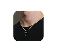 TINGN Collana con ciondolo a forma di croce in acciaio inossidabile, per uomo e ragazzo, con catena a croce color argento, per cresima cristiana, battesimo, catena con croce da 40,6 a 61 cm, 18 inch