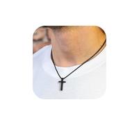 TINGN Collana con ciondolo a forma di croce in acciaio inossidabile, per uomo e ragazzo, con catena a croce color argento, per cresima cristiana, battesimo, catena con croce da 40,6 a 61 cm, 24 inch