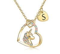 TINGN Collana con Unicorno Regali per Ragazze, Placcato Oro 14k Iniziali S Ciondolo a Cuore CZ Collana con Lettera Unicorno Oro per Ragazze Compleanno Unicorni Regali per Ragazze Gioielli da Donna