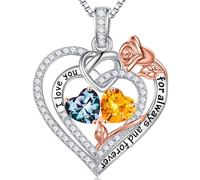 TINGN Collana da donna a forma di cuore con rosa, in argento Sterling 925, con doppia pietra portafortuna per compleanno, anniversario, Natale, regalo per moglie, fidanzata, sorella, mamma, figlia
