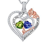 TINGN Collana da donna a forma di cuore con rosa, in argento Sterling 925, con doppia pietra portafortuna per compleanno, anniversario, Natale, regalo per moglie, fidanzata, sorella, mamma, figlia