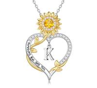 TINGN Collana da donna a forma di girasole, in argento - oro bianco 18 carati placcato oro bianco 18 carati, ciondolo a forma di lettera da donna, girasoli, regalo di compleanno, Ottone