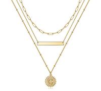 TINGN Collana da donna a strati in oro con lettere e lettere, placcata in oro 14 carati, con placcatura in oro 14 carati, con lettere dorate, con ciondolo a forma di moneta, gioiello da donna, 16"+2