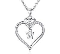TINGN Collana da Donna con Lettere, Collane per Ragazze Placcate Oro Bianco 14K con CZ Ciondolo a Cuore Collana Iniziale da Donna Lettera W Catena Catena in Argento Donne Ragazze Regali Gioielli Donna