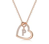 TINGN Collana da donna e ragazza, placcata in oro 14 carati, con ciondolo a forma di cuore, collana da donna e ragazza, con lettera a cuore, catena da donna e ragazza, regalo per donne e ragazze, 18"+