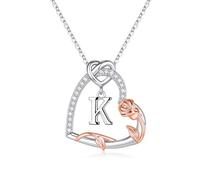 TINGN Collana da donna, in argento, catena da donna, in acciaio inox, con ciondolo a forma di cuore, collana da donna, regalo per donne, collana con lettere A-T, Ottone