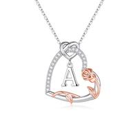 TINGN Collana da donna, in argento, catena da donna, in acciaio inox, con ciondolo a forma di cuore, collana da donna, regalo per donne, collana con lettere A-T, Ottone