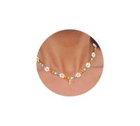 TINGN Collana di perle colorate con lettere d'oro, catena floreale ragazza, catena boho da donna, gioielli oro, lettere dalla A alla Z, regalo per donne e bambini, Ottone