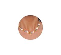 TINGN Collana di perle colorate con lettere d'oro, catena floreale ragazza, catena boho da donna, gioielli oro, lettere dalla A alla Z, regalo per donne e bambini, Ottone