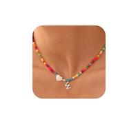 TINGN Collana di perle colorate da donna con lettere dalla A alla Z, collana di perle colorate, per ragazze, boho a cuore, da donna, per adolescenti, regali personalizzati, Ottone