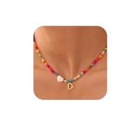 TINGN Collana di perle colorate da donna con lettere dalla A alla Z, collana di perle colorate, per ragazze, boho a cuore, da donna, per adolescenti, regali personalizzati, Ottone