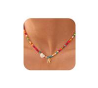 TINGN Collana di perle colorate, da donna, in stile boho, con lettere, personalizzata, da donna, con perle dalla A alla Z, Ottone