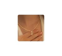 TINGN Collana in oro con lettere per donne e ragazze, placcata in oro 14 carati, catena a maglia barbazzale intrecciata, con lettera A-Z, ciondolo in oro, collana con nome per donne e ragazze, Oro